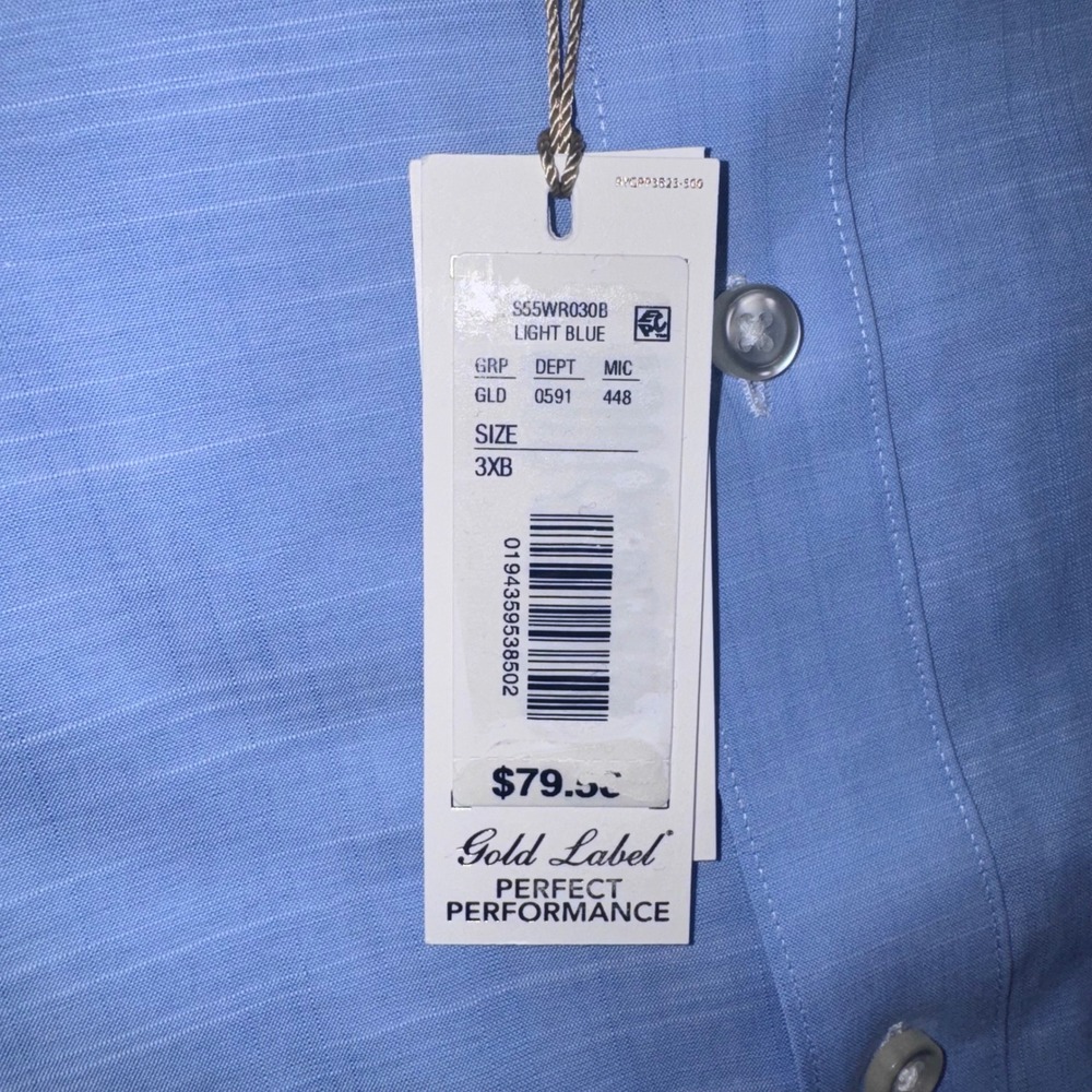Roundtree & Yorke Gold Label Button Down Men Stretch Light Blue 3XB NEW - Picture 6 of 8